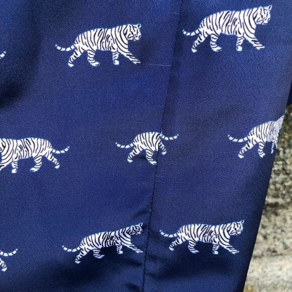 Cleobella Satin Tigers Print Pan Collar Sailor Crop Blouse Blue Small - Picture 5 of 12